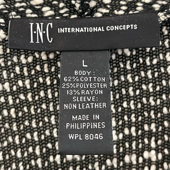 INC International Concepts Knit Cardigan - Faux Leather Sleeves - LG black/white - Picture 3 of 4